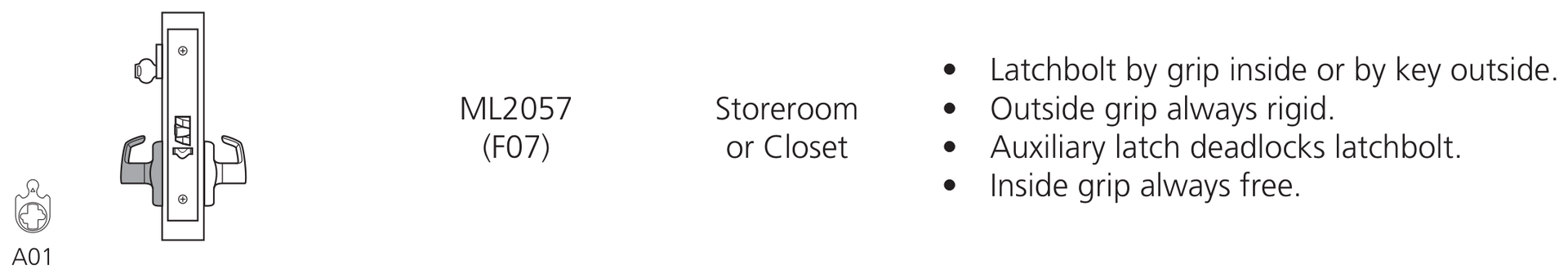 Corbin Russwin ML2057 LSM Storeroom or Closet function diagram Corbin Russwin ML2057 Storeroom or Closet function diagram, catalog 45300 12/25