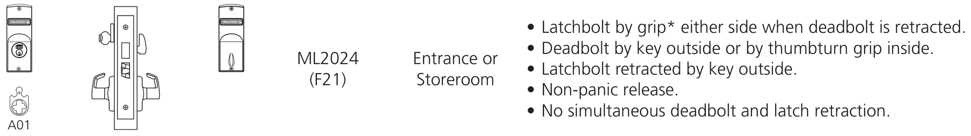 Corbin Russwin ML2024 Entrance or Storeroom function diagram, catalog 45300 12/25