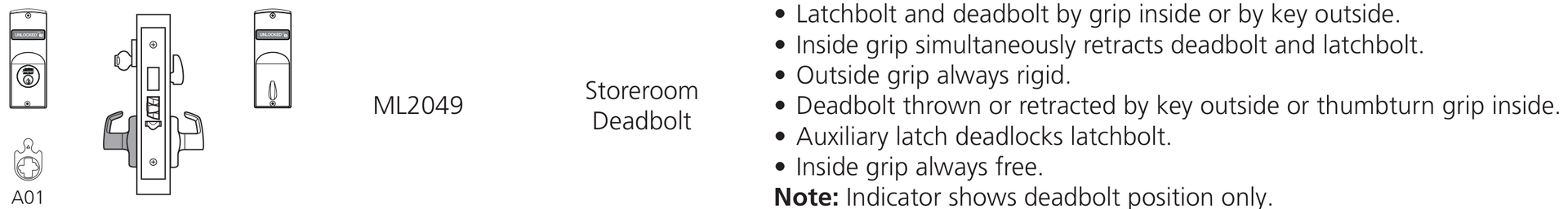Corbin Russwin ML2049 Storeroom Deadbolt function diagram, catalog 45300 12/25