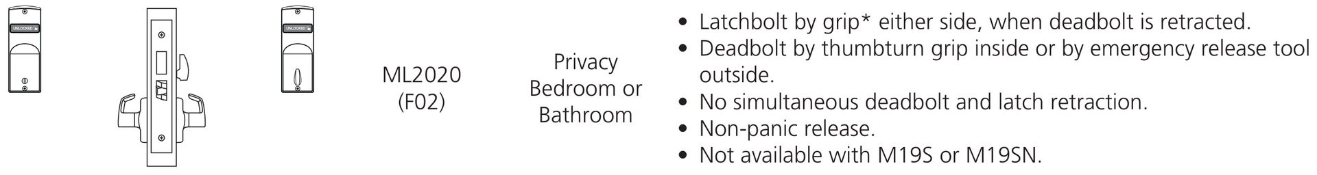 Corbin Russwin ML2020 LSR Privacy Bedroom or Bathroom function diagram Corbin Russwin ML2020 Privacy Bedroom or Bathroom function diagram, catalog 45300 12/25