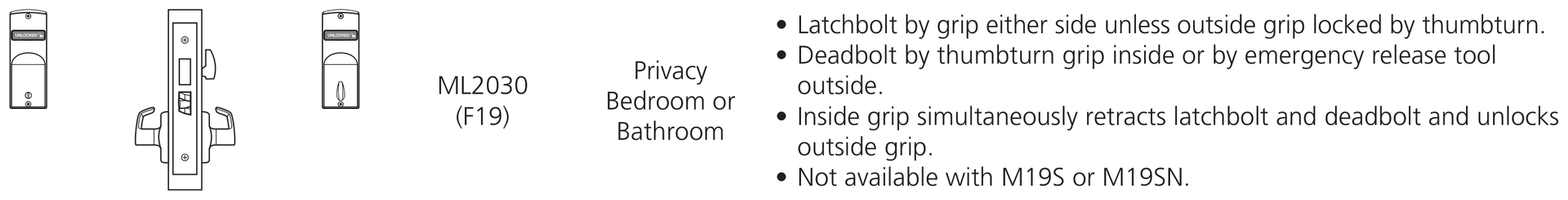 Corbin Russwin ML2030 NSA Privacy Bedroom or Bathroom function diagram Corbin Russwin ML2030 Privacy Bedroom or Bathroom function diagram, catalog 45300 12/25