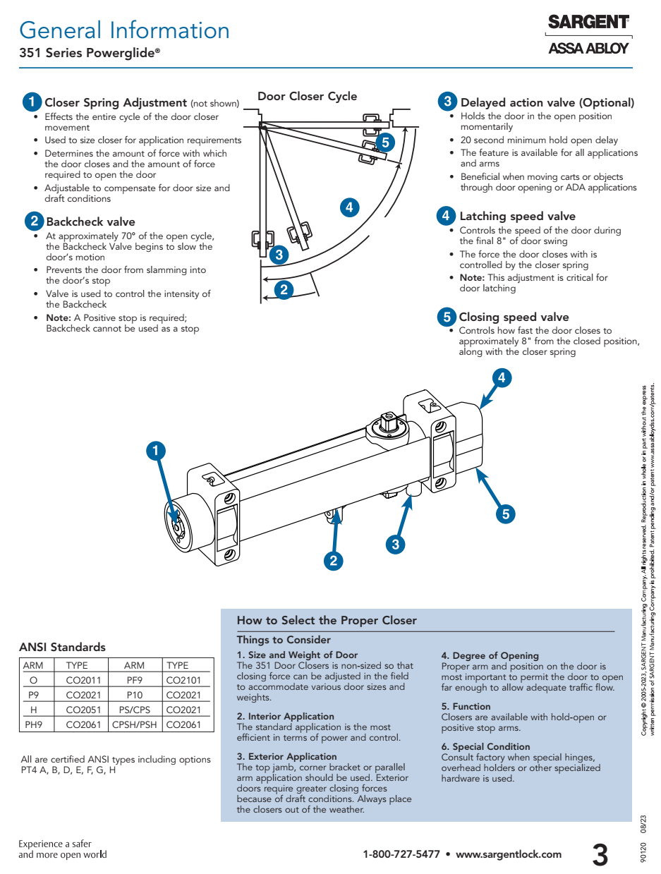 Sargent 351 UO Door Closer General Information