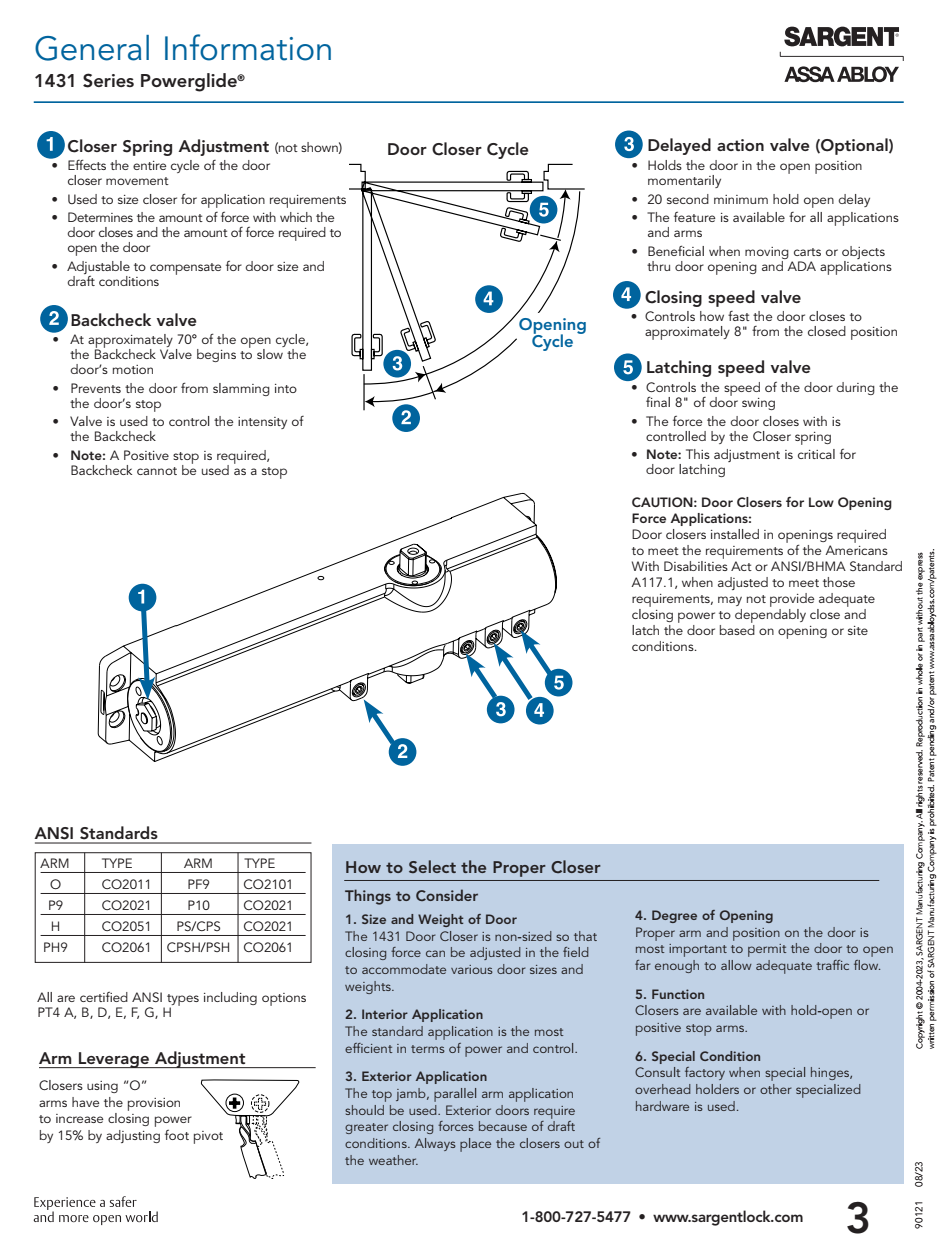 Sargent 1431 Door Closer General Information