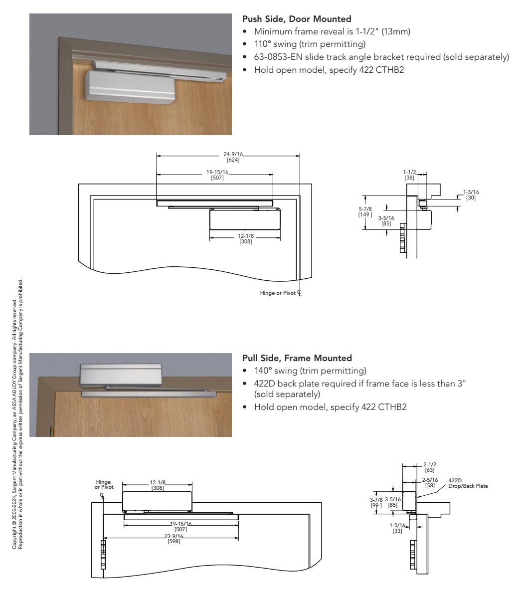 Sargent 422 Series Cam Action Door Closer Standard Applications