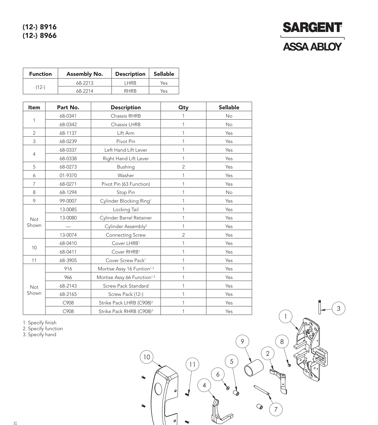 Sargent 99-0007 Cylinder Blocking Ring Parts List
