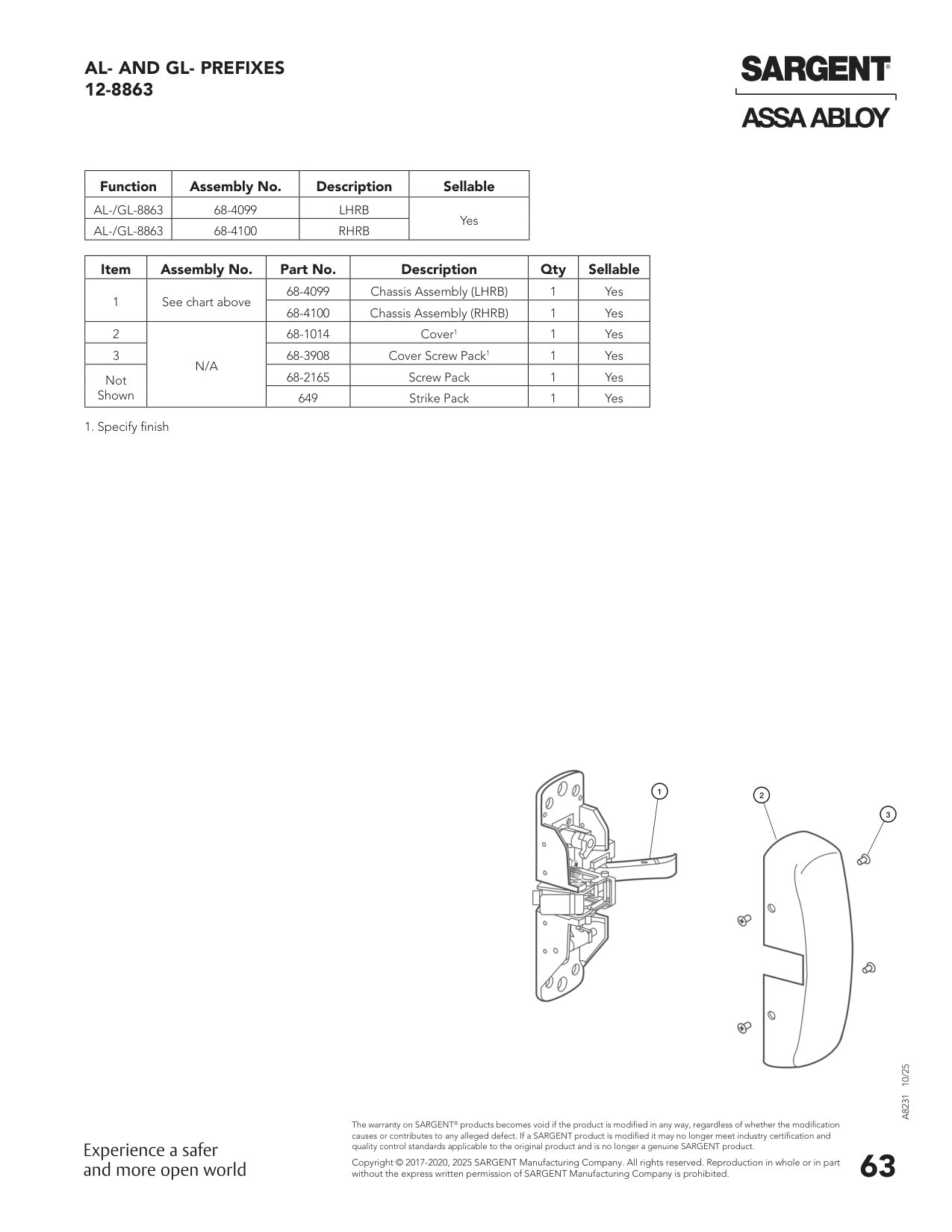 Sargent 68-4099 Chassis Assembly Parts List