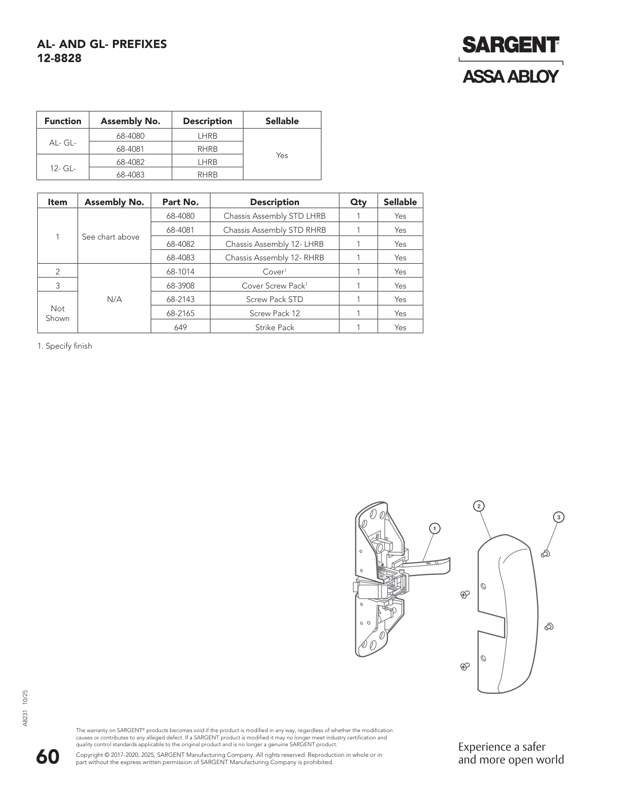 Sargent 68-4082 Chassis Assembly Parts List