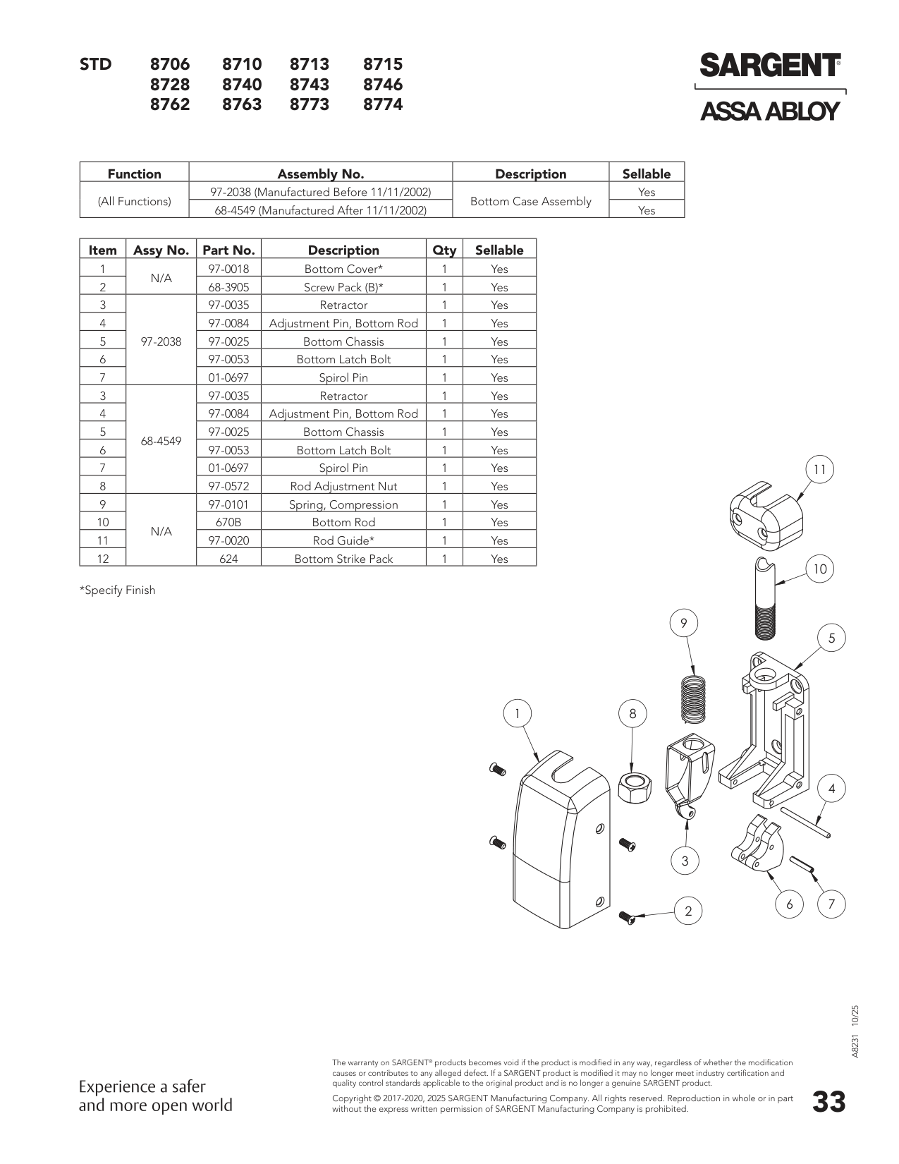 Sargent 97-0053 Latchbolt Parts List