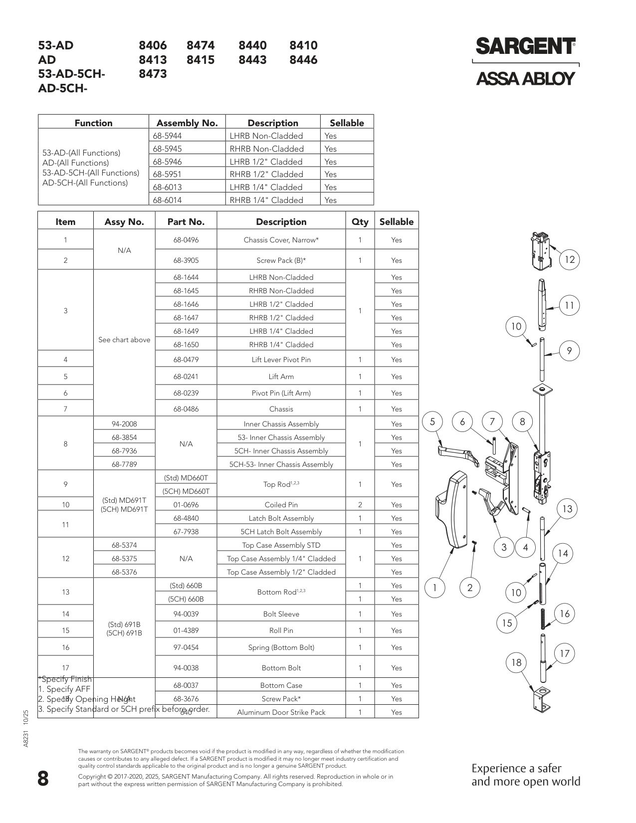 Sargent 68-0037 Part Parts List