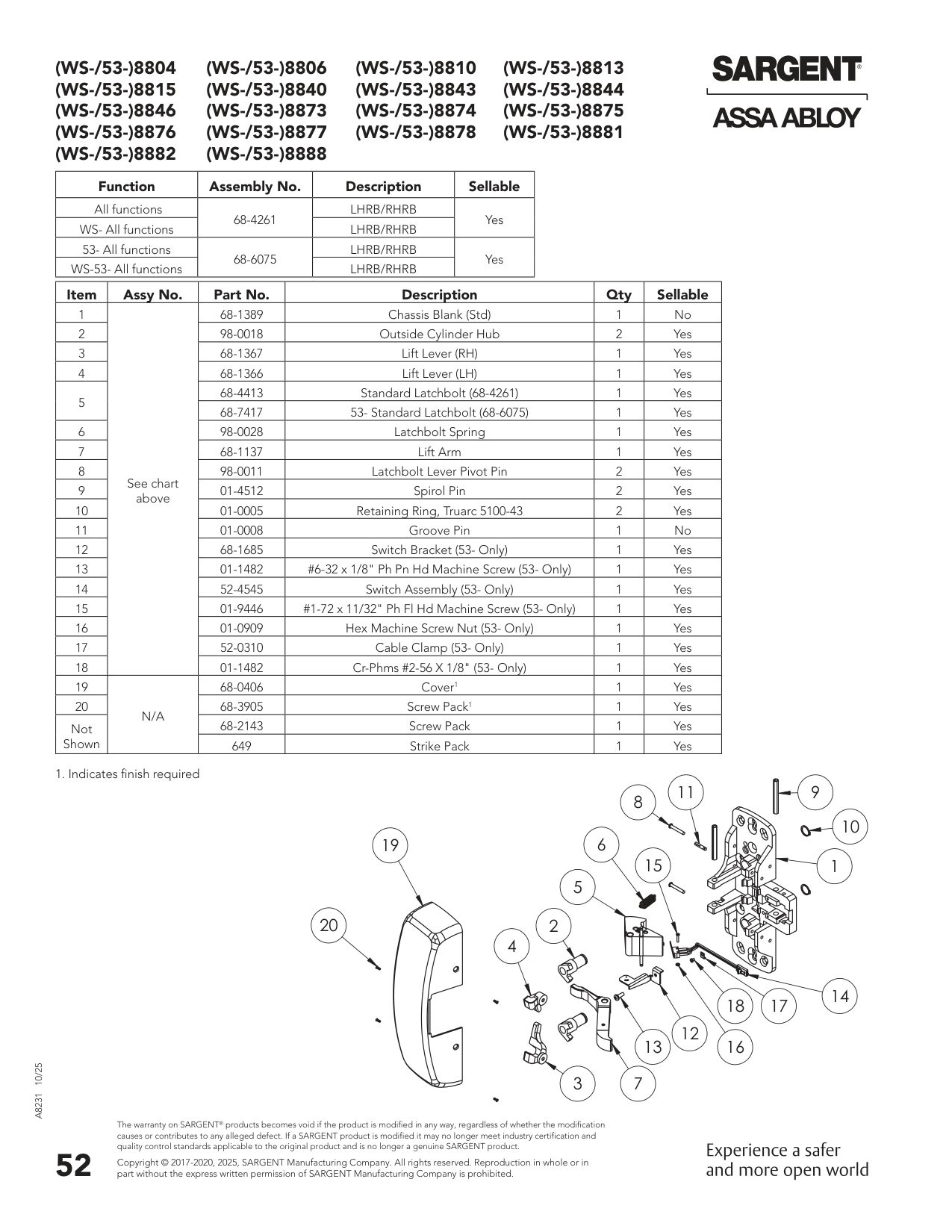 Sargent 68-2143 Screw Parts List