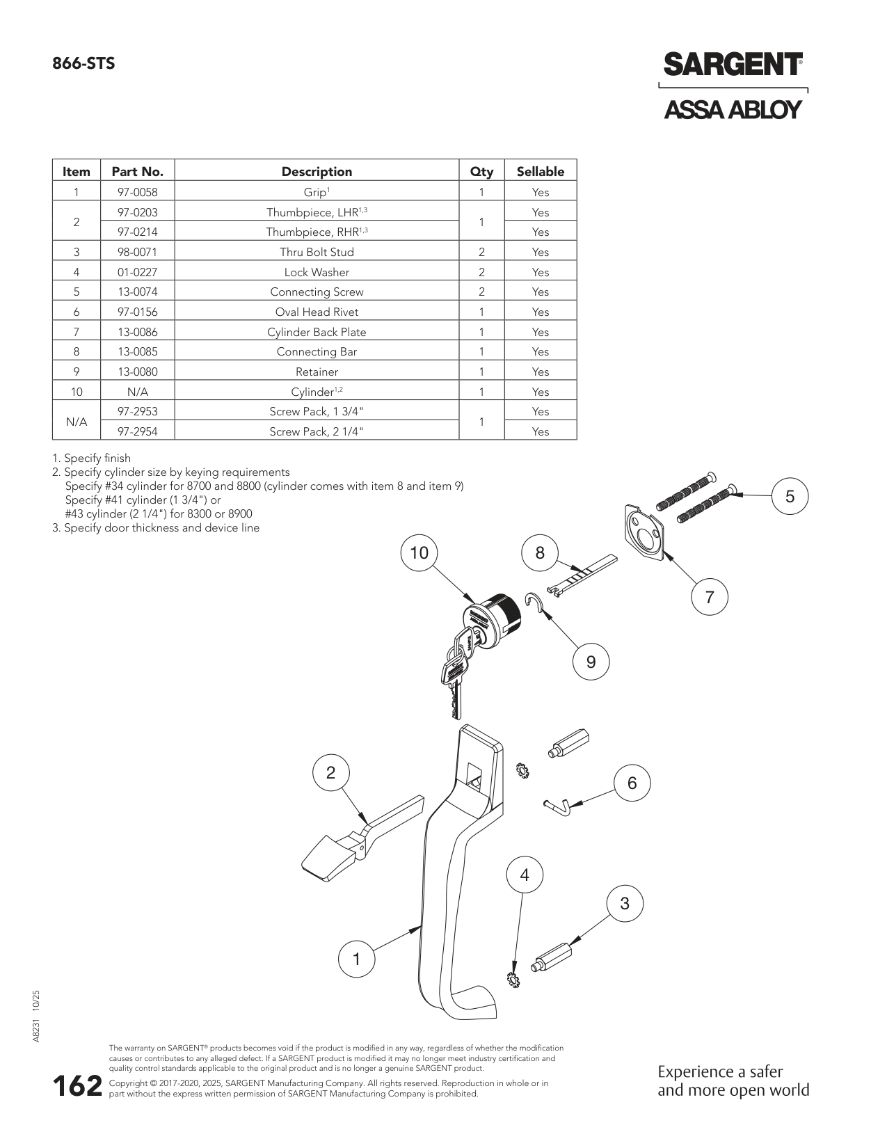 Sargent 97-0214 Part Parts List