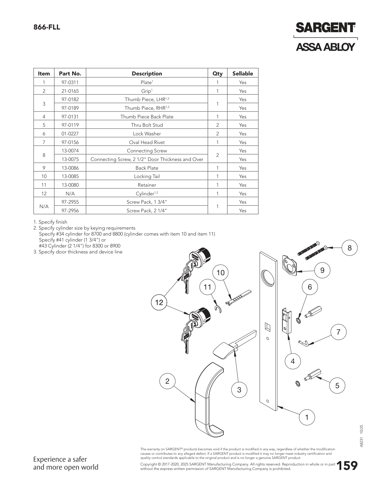 Sargent 97-0311 Part Parts List
