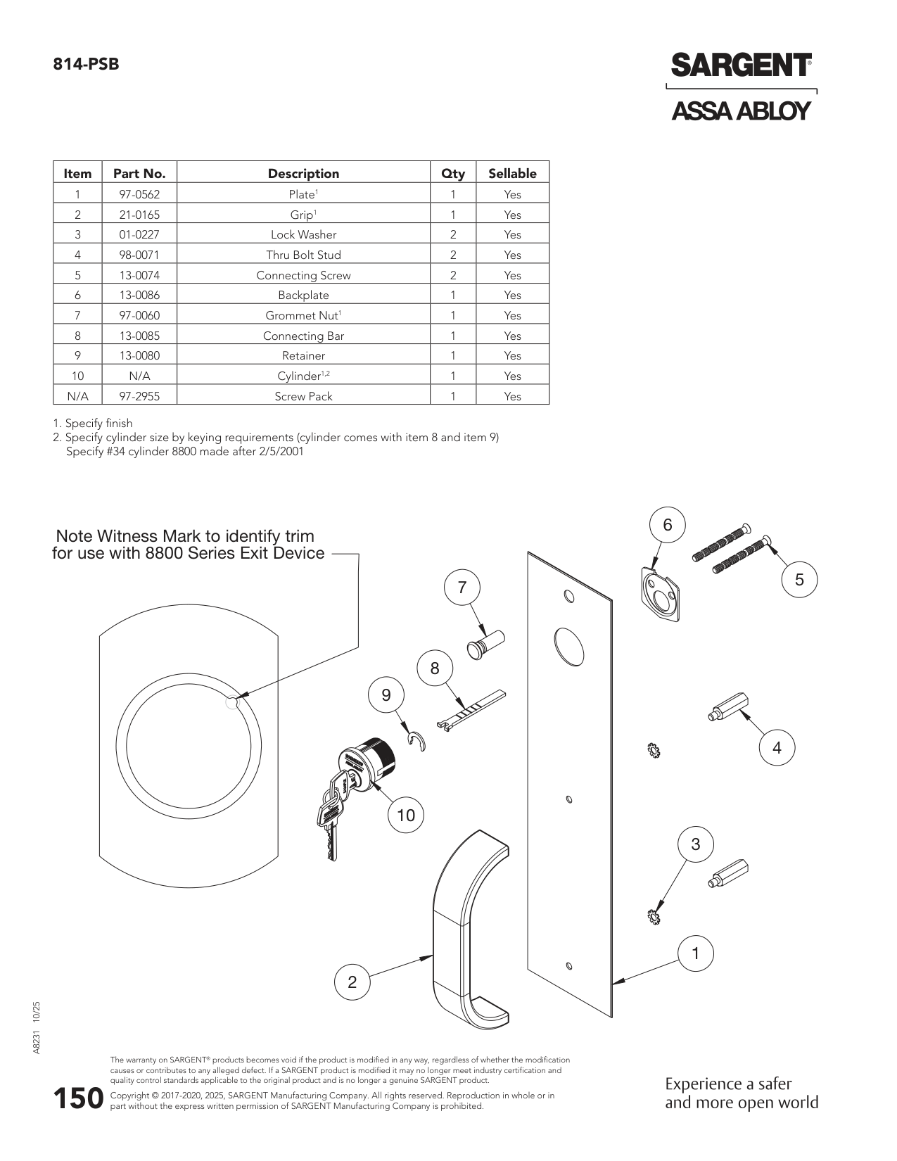 Sargent 98-0071 Part Parts List