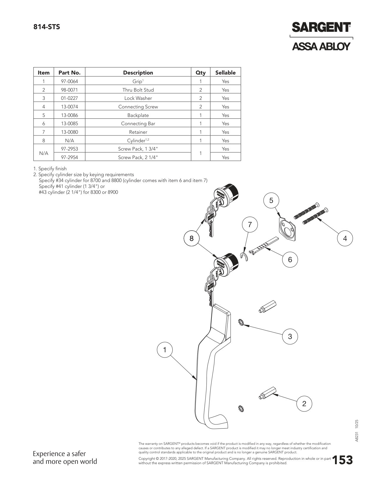 Sargent 97-2953 Screw Parts List