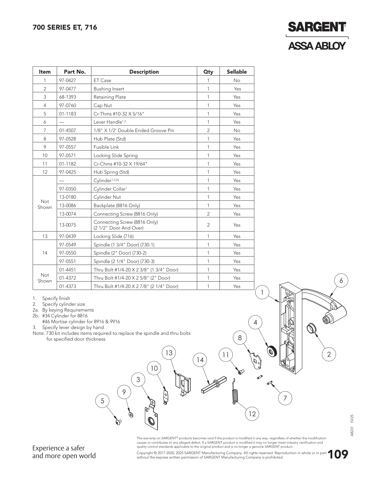 Sargent 13-0075 Screw Parts List
