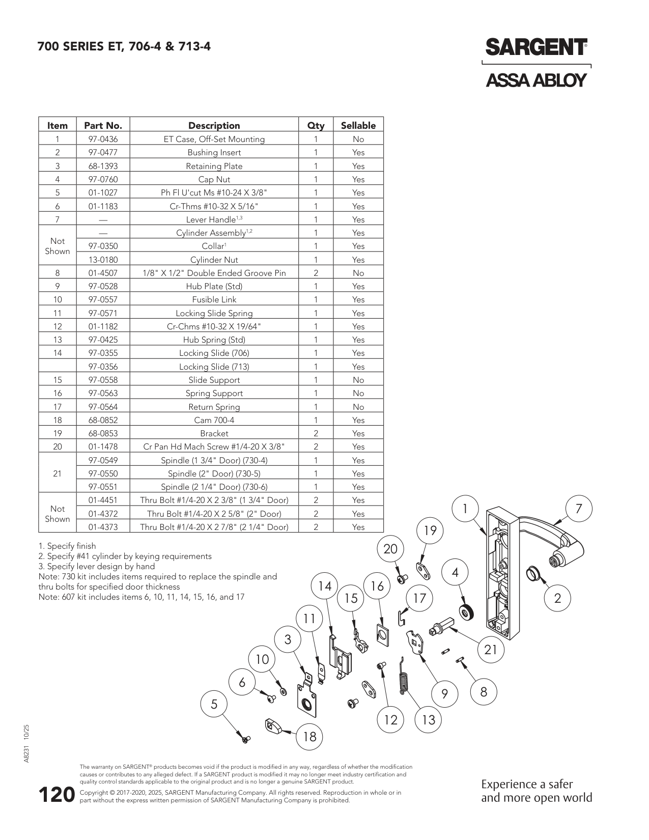 Sargent 68-0852 Part Parts List