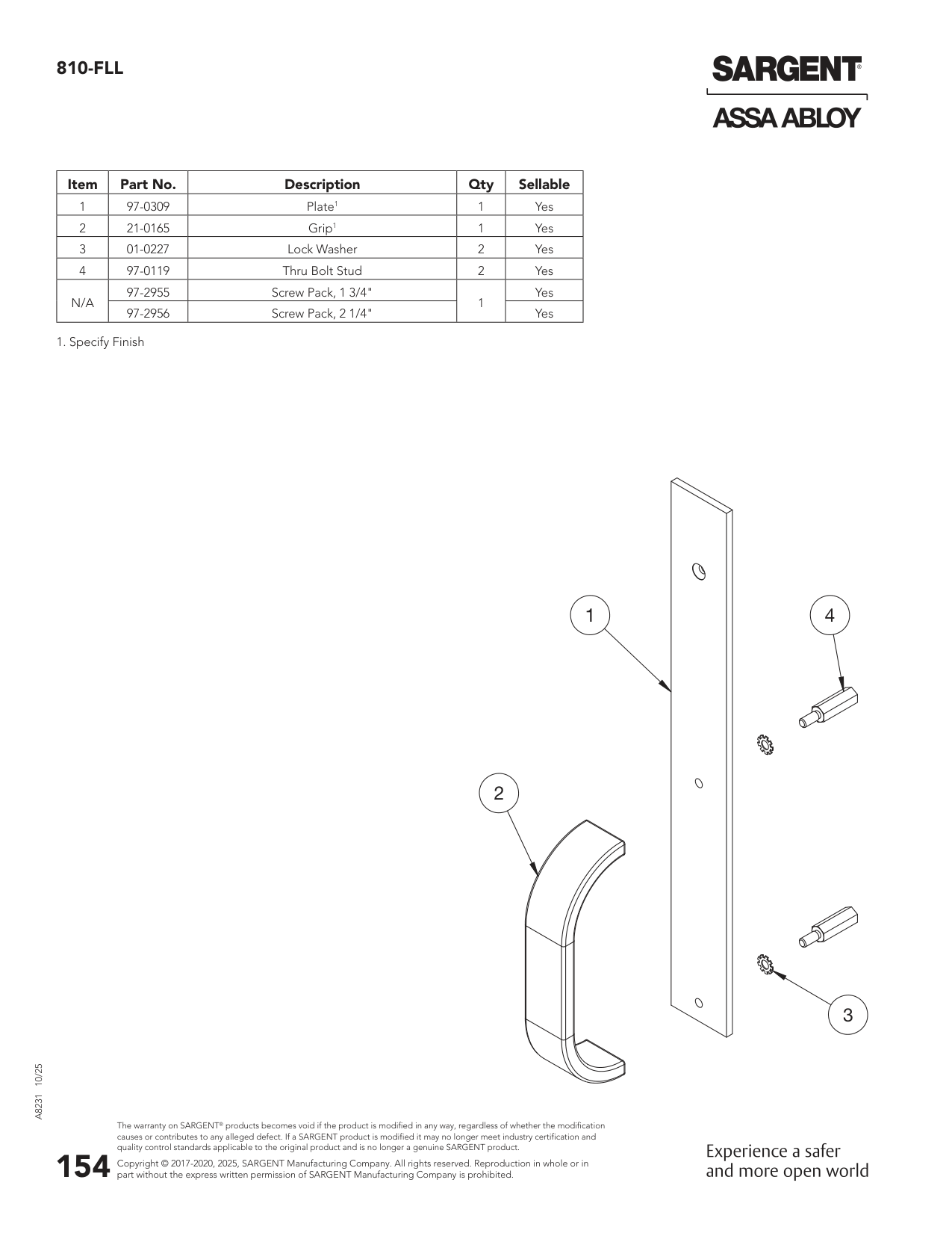 Sargent 97-0309 Part Parts List