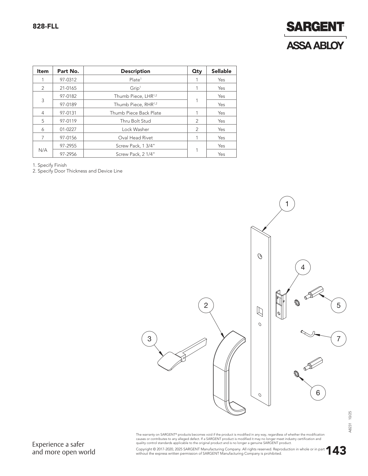 Sargent 97-0312 Part Parts List