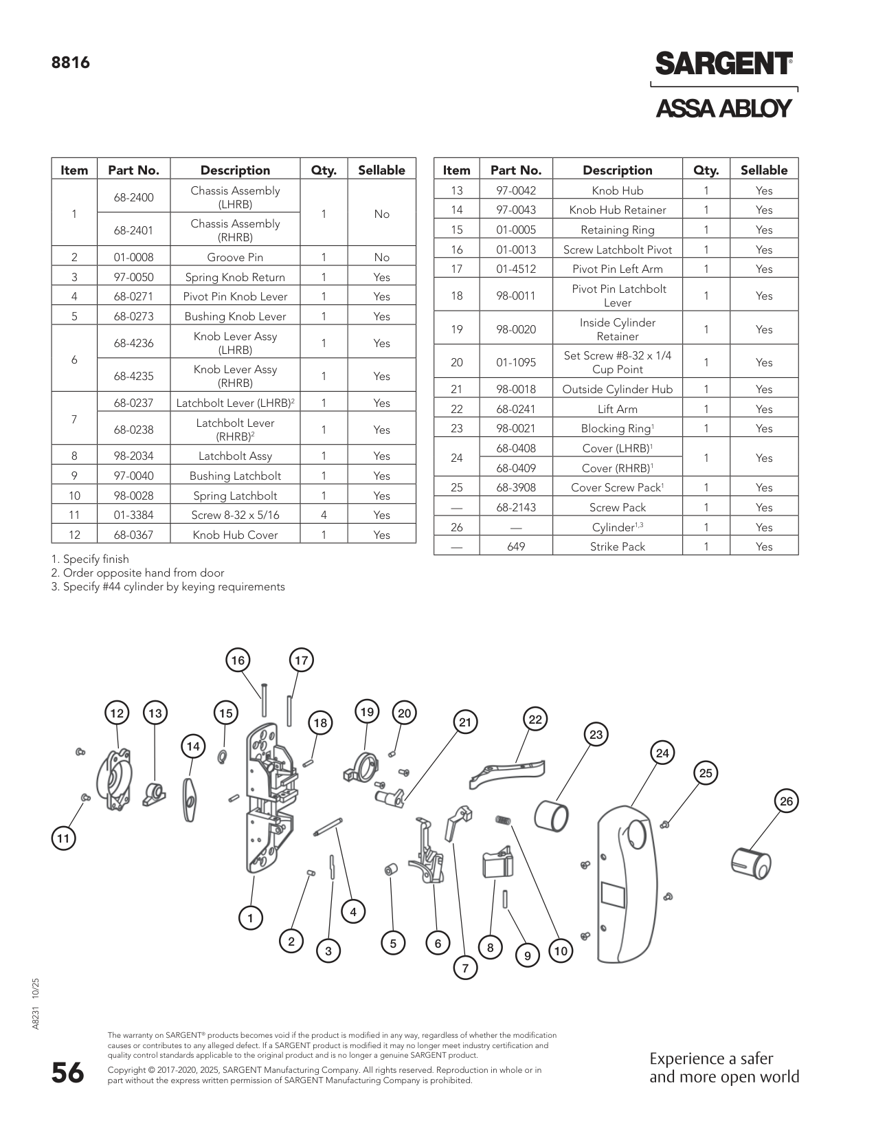 Sargent 98-0021 Part Parts List
