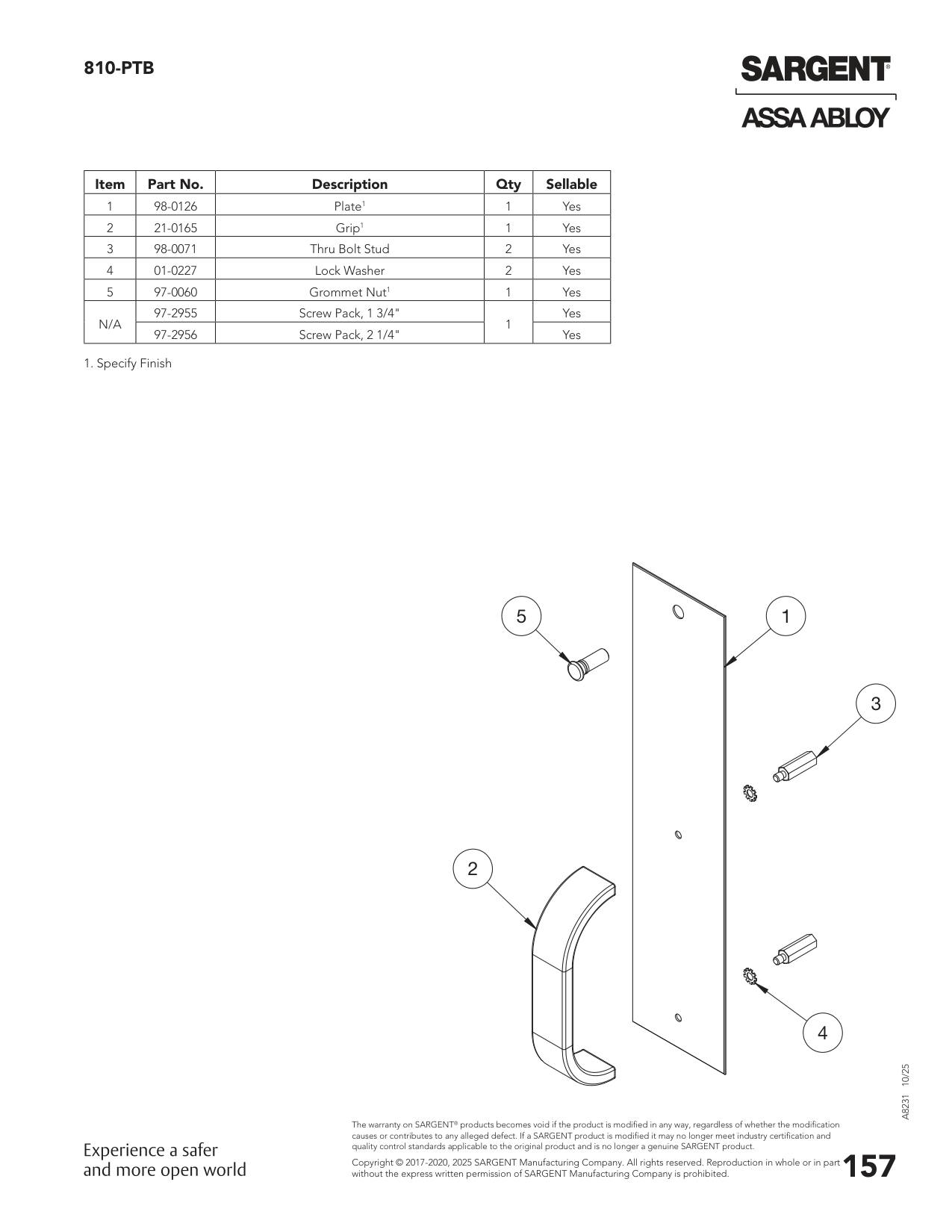Sargent 98-0126 Part Parts List