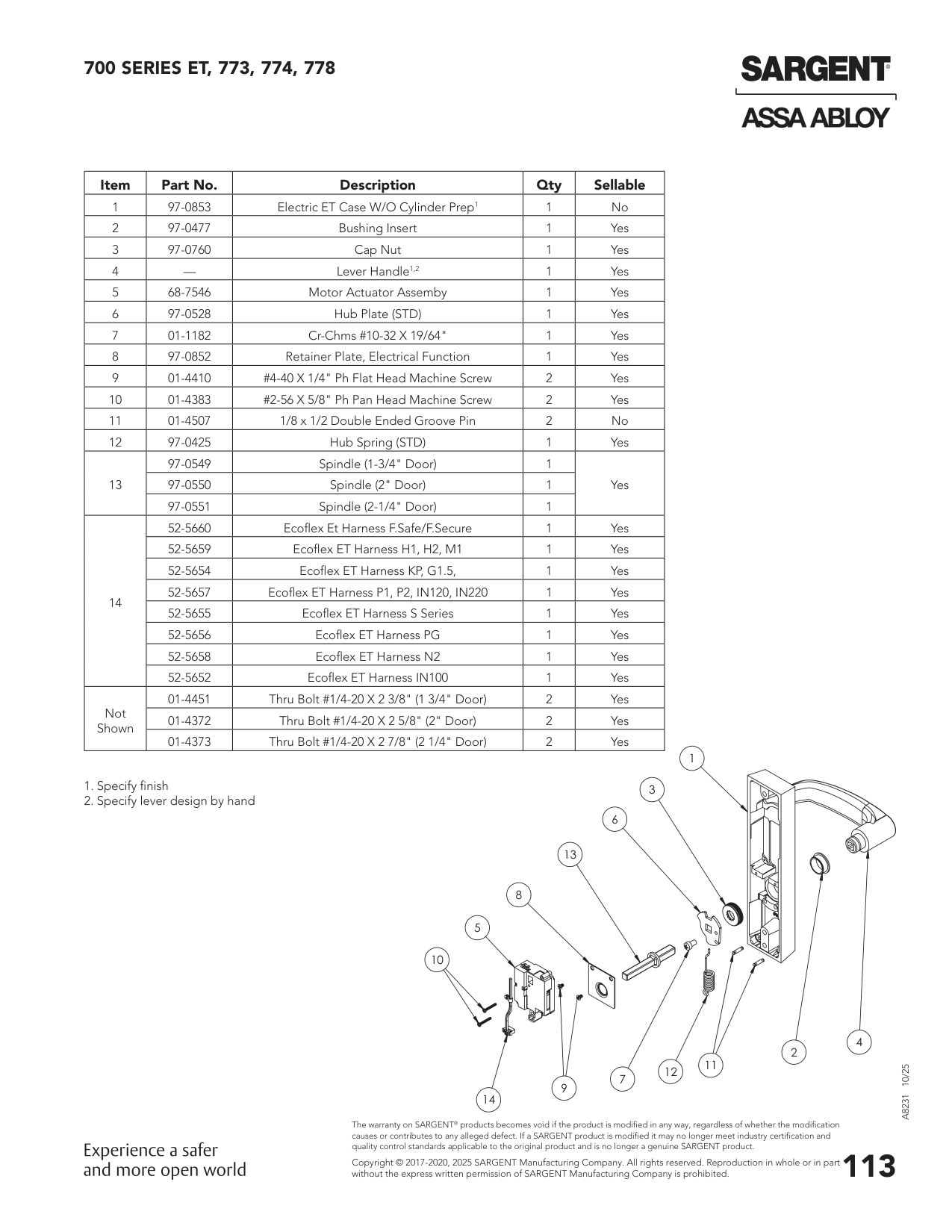 Sargent 01-4383 Screw Parts List