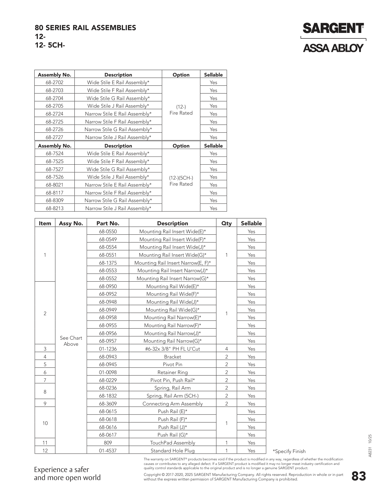 Sargent 68-0554 Part Parts List