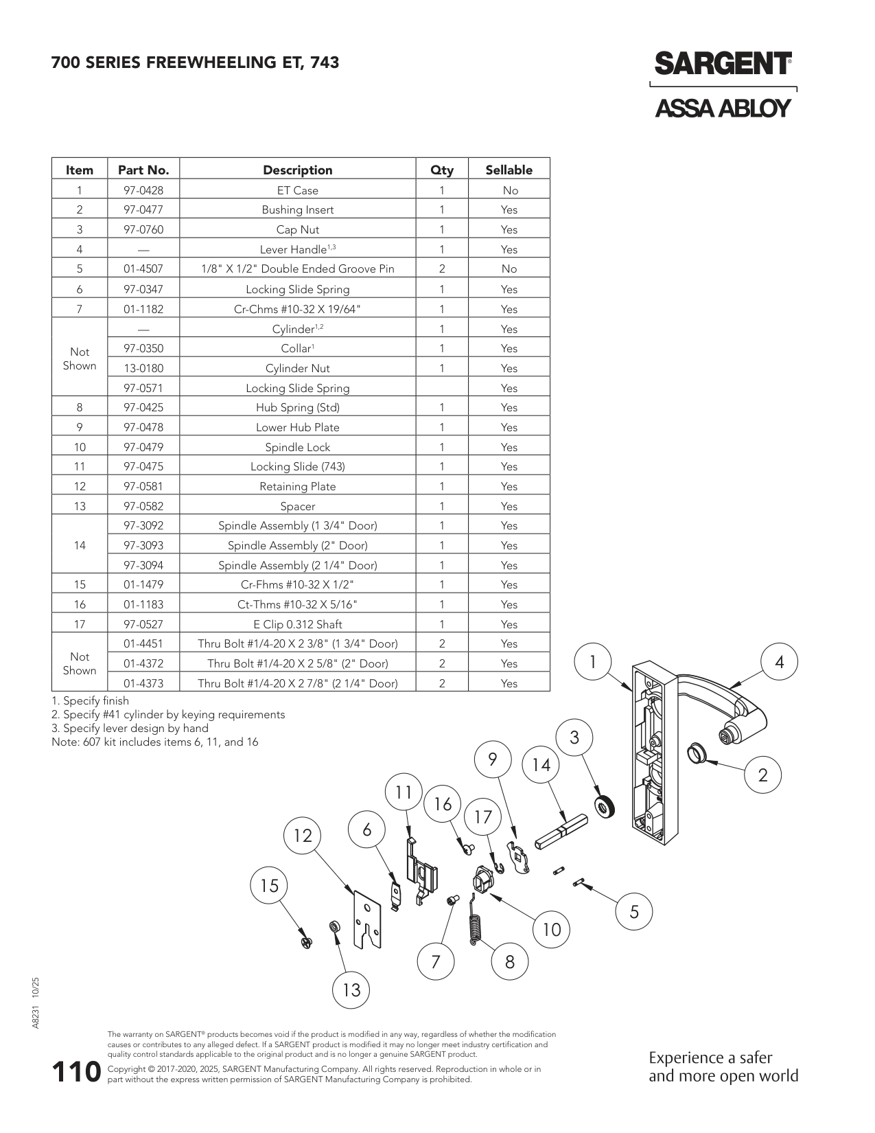 Sargent 97-0527 Part Parts List