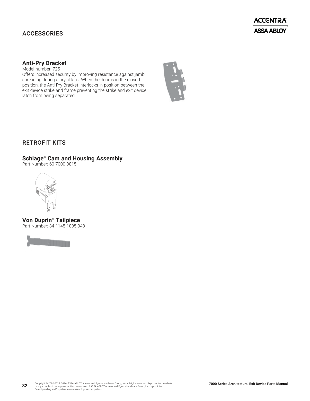 Accentra 725 Parts List