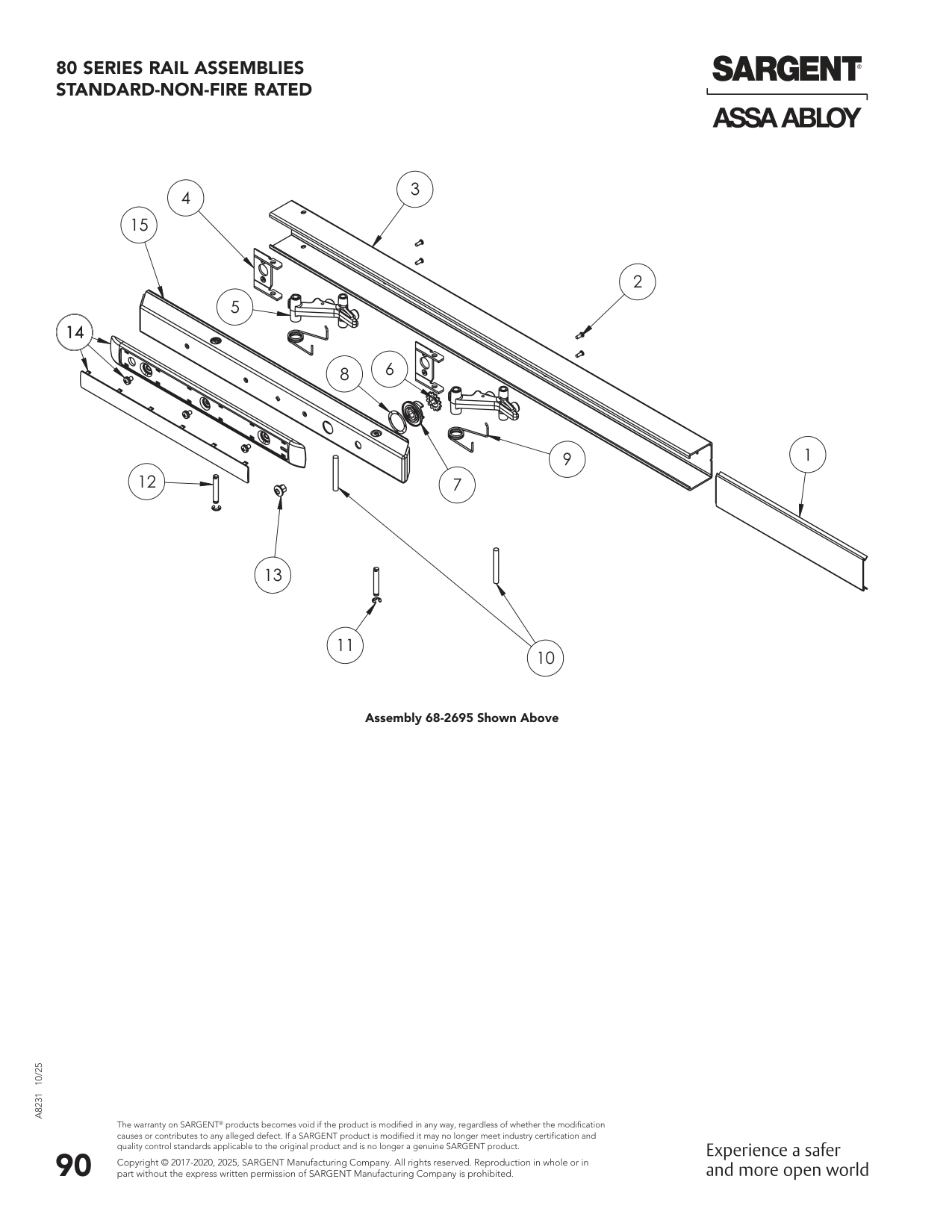 Sargent 68-2718 Rail Assembly Parts List
