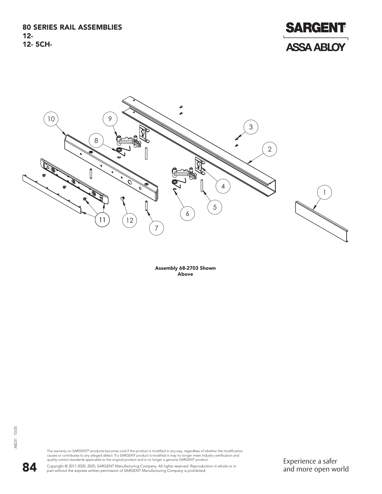 Sargent 68-2727 Rail Assembly Parts List
