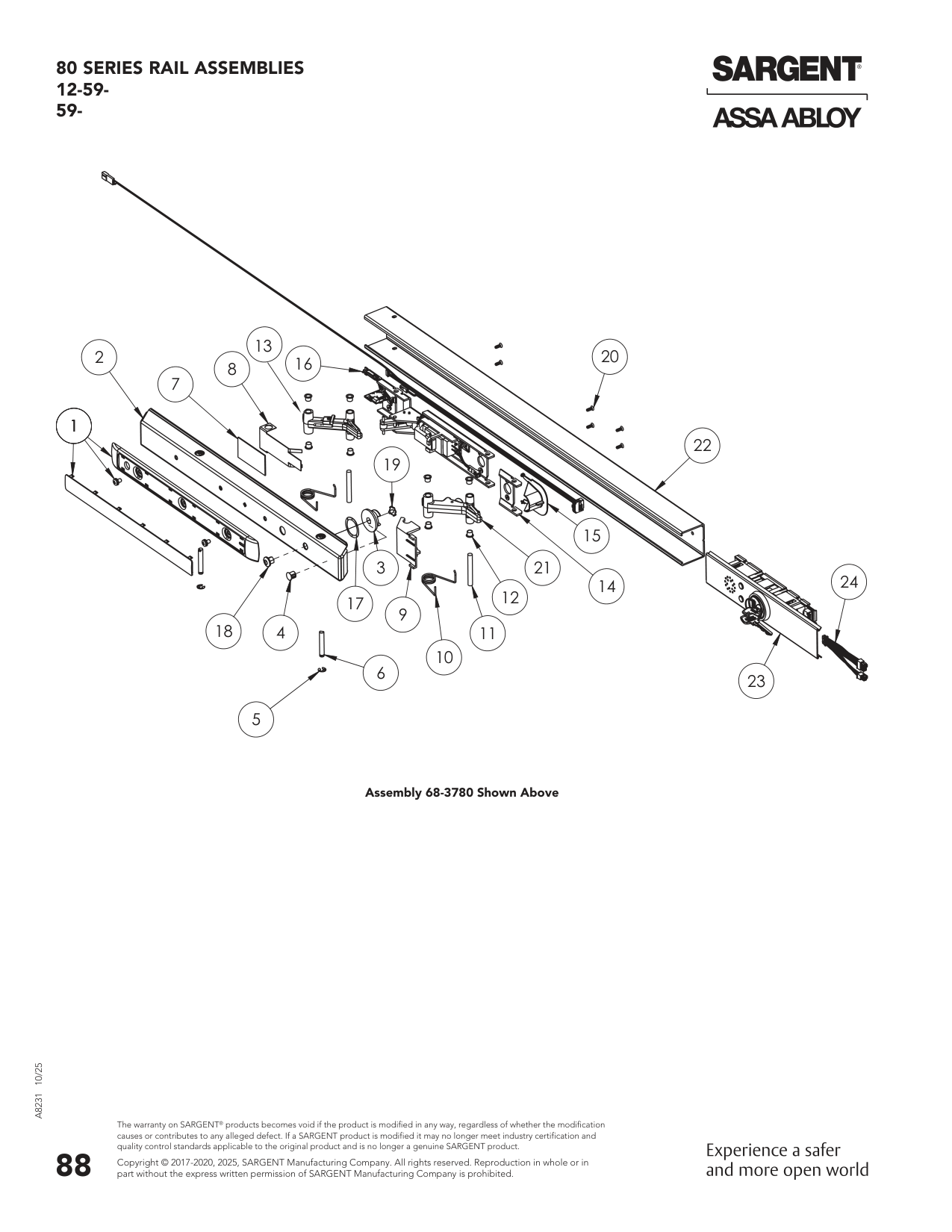 Sargent 68-1028 Rail Assembly Parts List