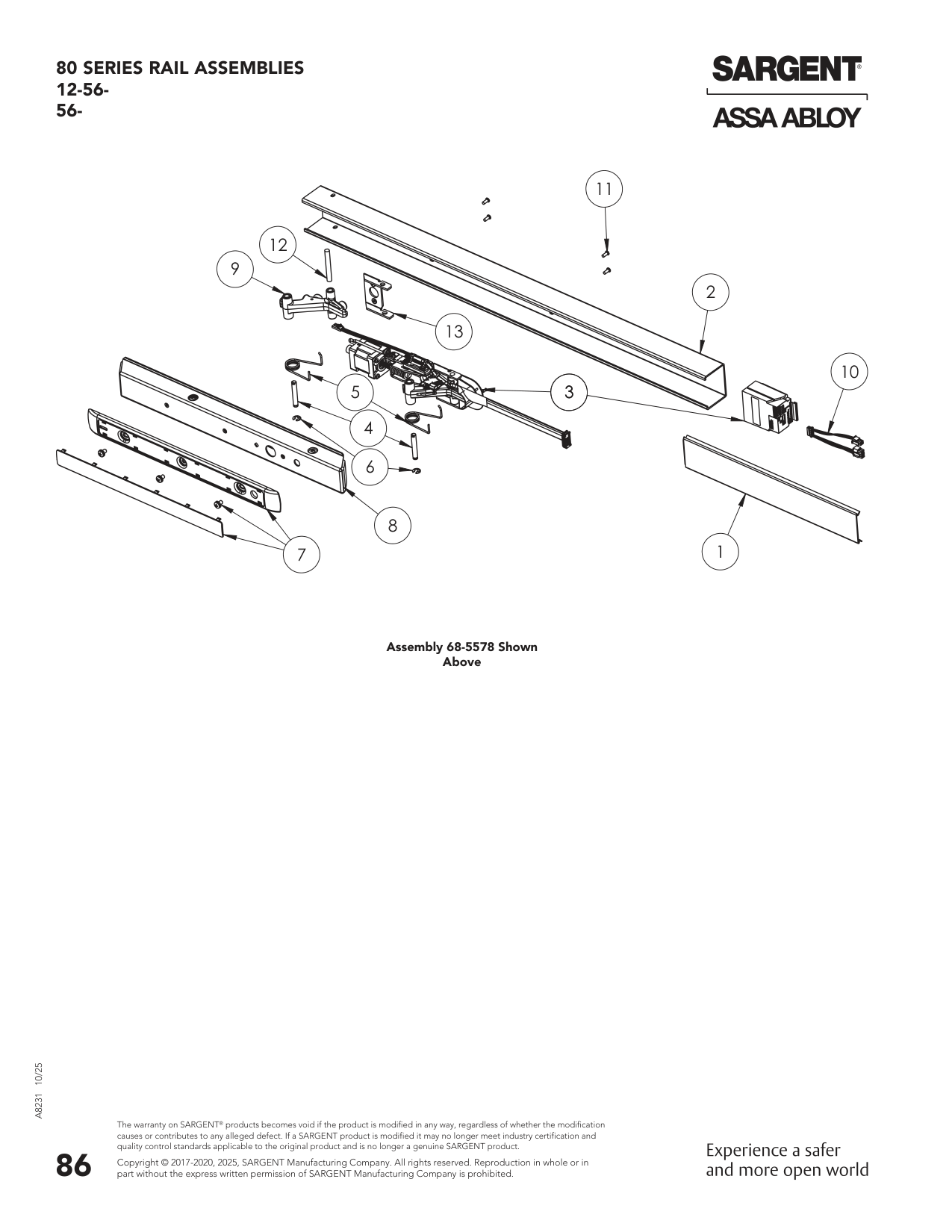 Sargent 68-0549 Rail Assembly Parts List