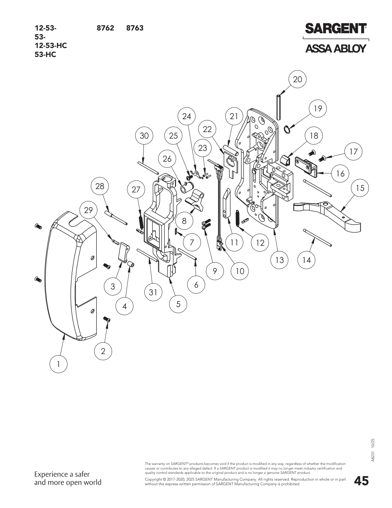 Sargent 68-3827 Assembly Parts List