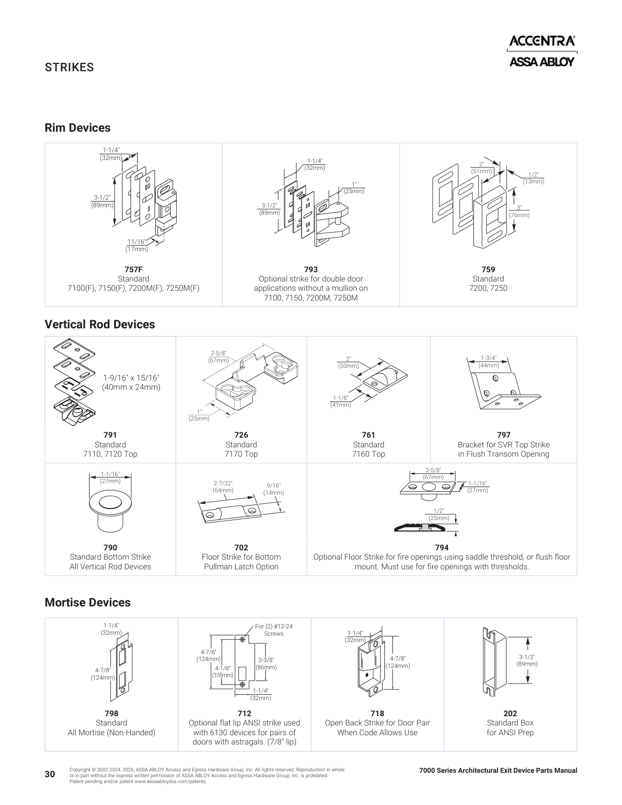Accentra (formally Yale Security) 794 Bottom Strike Parts List