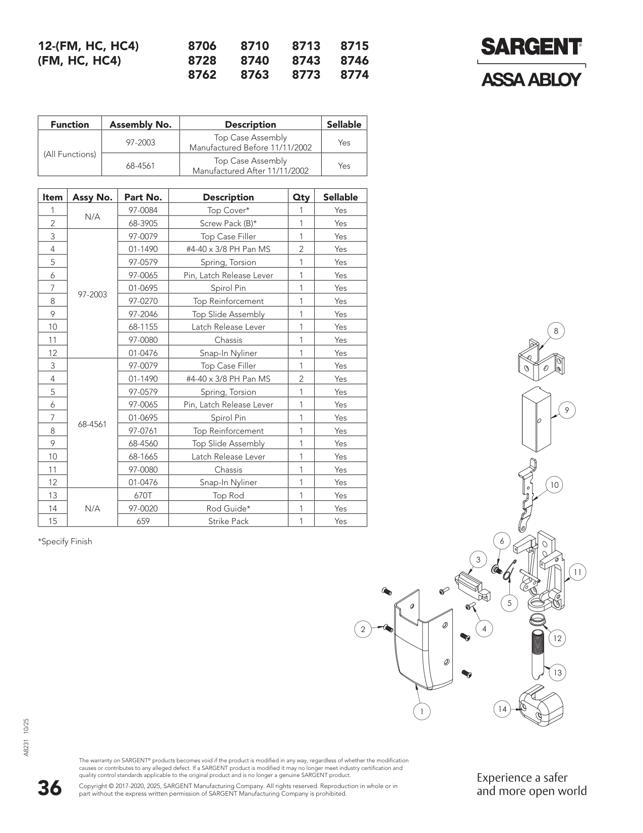Sargent 97-0079 Part Parts List