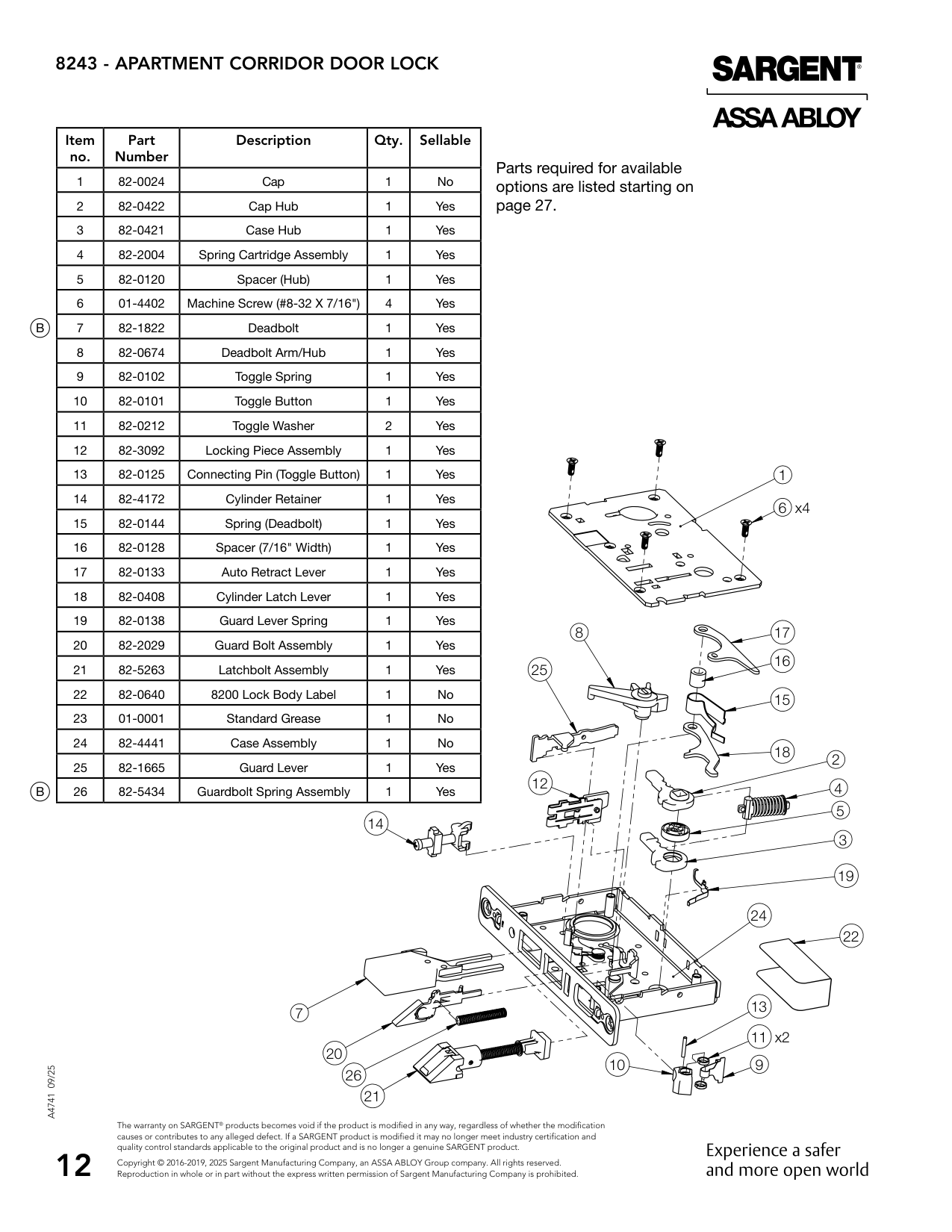 Sargent 82-0408 Latch Parts List