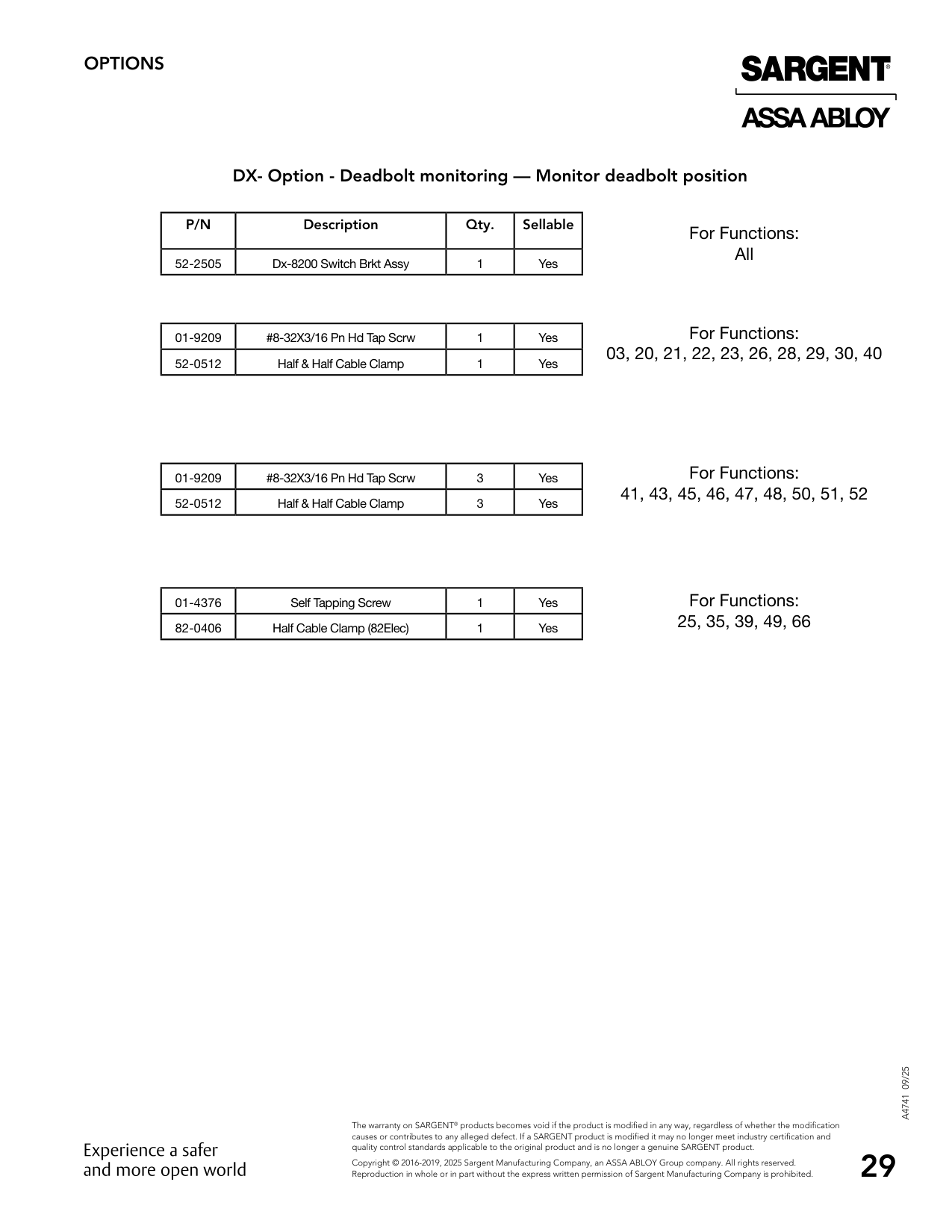 Sargent 01-4376 Screw Parts List