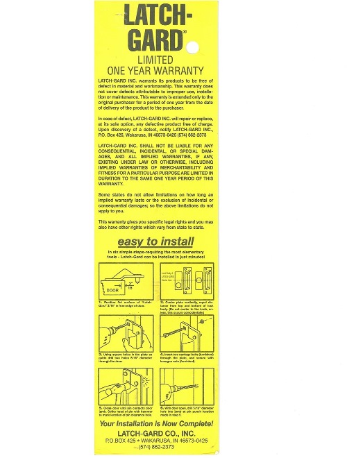 Latch Gard LG100 x SF710 Instructions