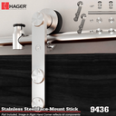 Hager 9436 Stainless Steel Barn Door Track Set with Hardware Kit, Round Rail Track with Face-Mount Hanger for Wood or Glass Doors