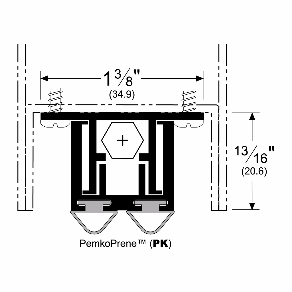 Pemko 420APKL Full Mortised Automatic Door Bottom, 1-5/16" x 27/32" Aluminum Channel, PemkoPrene Insert (copy)