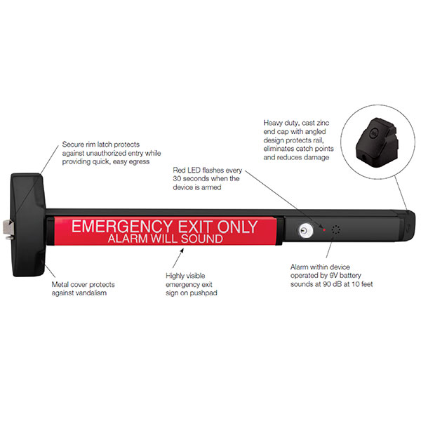 Yale 6100A-ALR-36" BSP - Rim Exit Device w/ Exit Alarm