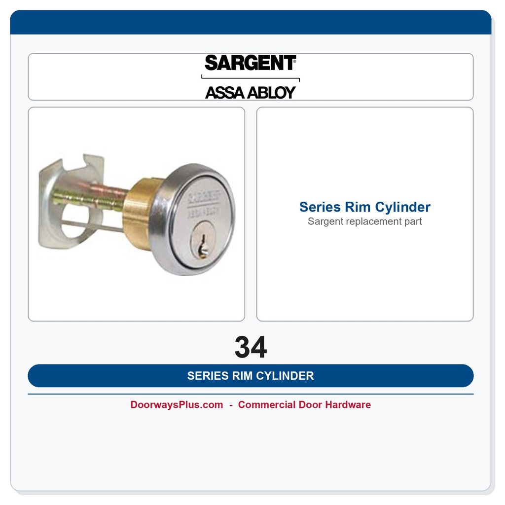 Sargent 34 Series Rim Cylinder | 6-Pin LA Keyway | ANSI Grade 1