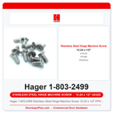 Hager 1-803-2499 Stainless Steel Hinge Machine Screw 12-24 x 1/2" FPHM US32D | Pkg of 12 or 100