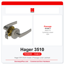 Hager 3510 AUG Grade 2 Passage Lever Latchset | ANSI F75 | ADA