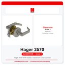 Hager 3570 WTN Grade 2 Classroom Lever Lockset | ANSI F84 | UL Listed