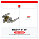 Hager 3440 AUG Grade 1 Privacy Lever Latchset | ANSI F76 Cylindrical Lock