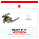 Hager 3470 AUG Grade 1 Classroom Lever Lockset | ANSI F84 | ADA