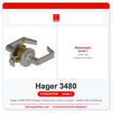 Hager 3480 WTN Grade 1 Storeroom Lever Lockset – ANSI F86 Cylindrical