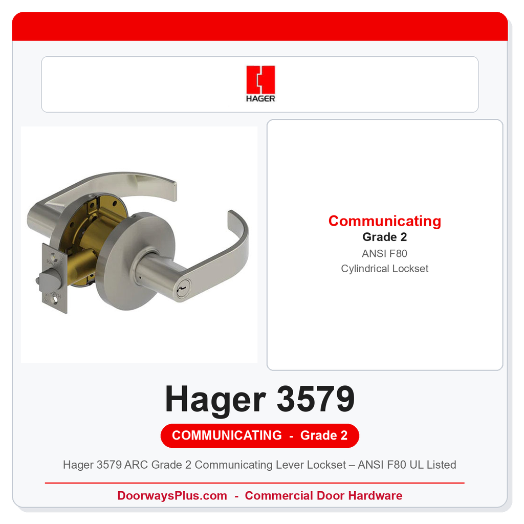 Hager 3579 ARC Grade 2 Communicating Lever Lockset – ANSI F80 UL Listed
