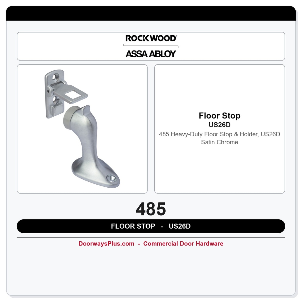 Rockwood 485 Heavy-Duty Floor Stop & Holder, US26D Satin Chrome